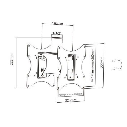 2 Screen Back to Back TV Ceiling Mount Head for - 1 1/2 Pipe - 200x200mm - View 2