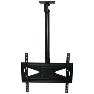 33CE016 tilt-and-rotate TV ceiling mount, fully assembled with ceiling plate, adjustable-drop pole, and wide VESA bracket, front view