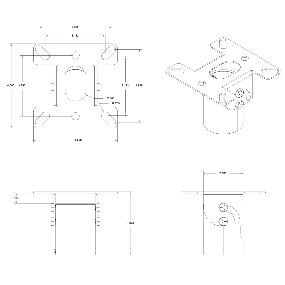 Angled Ceiling Plate for 1 1/2 Inch Pipe