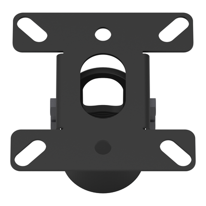 11AC005 angled ceiling plate seen from above at an angle, showing the ceiling side of the plate, its slotted and round mounting holes and the socket opening.
