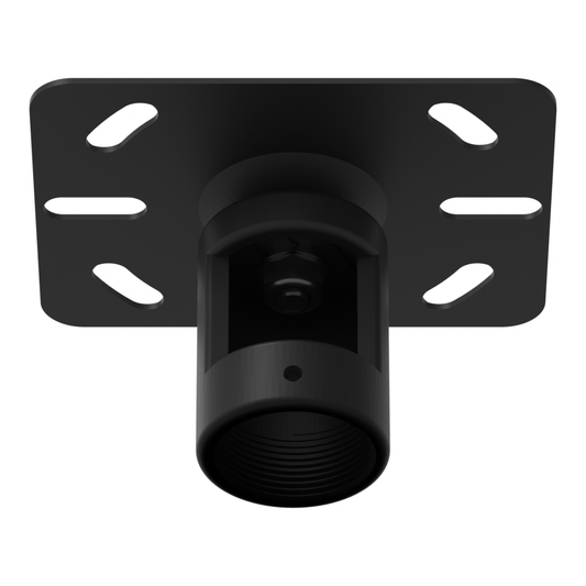 11CP005 fixed pole mount seen from below, showing the 1-3/4 in socket opening, the side access window and the full slotted plate.