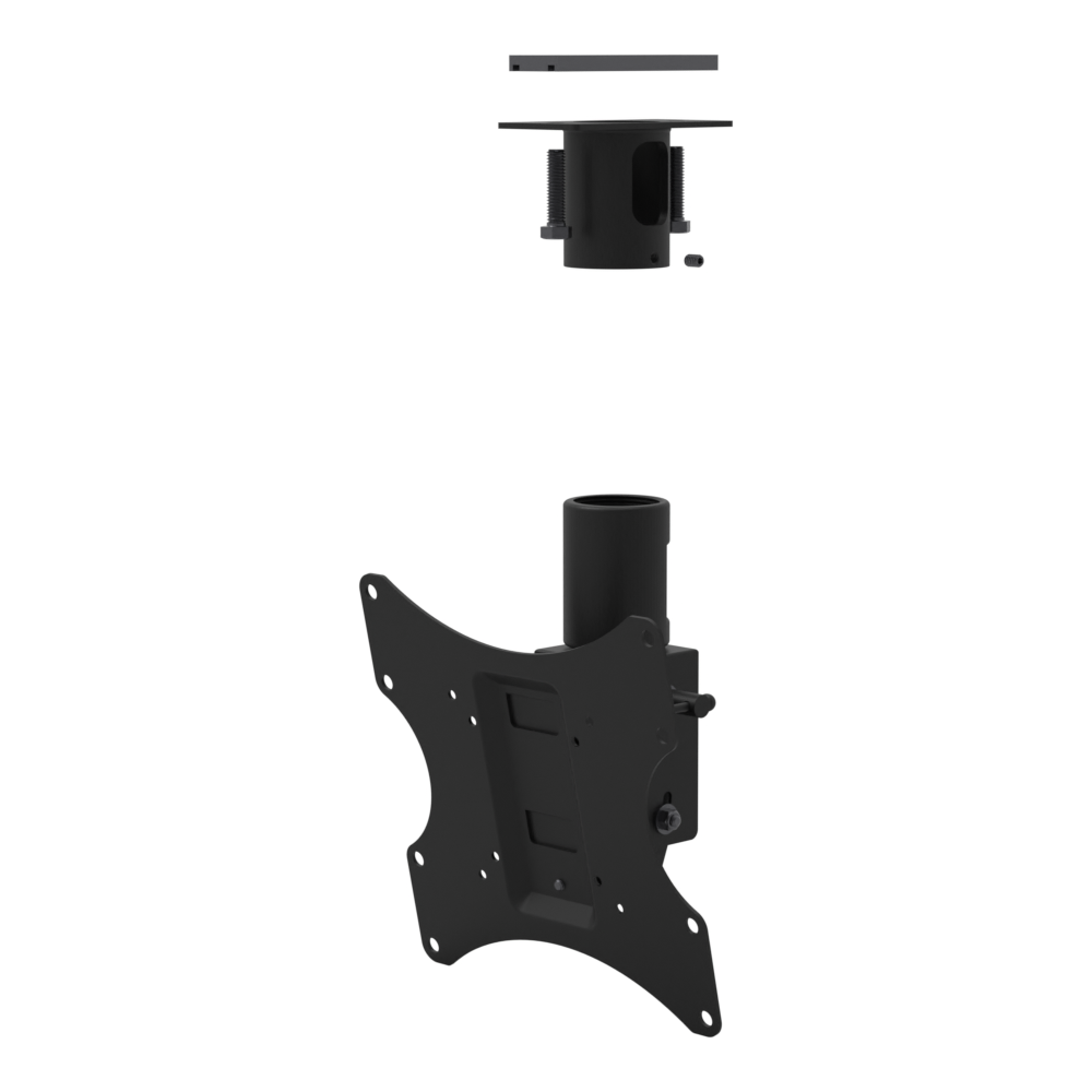 Tilting, rotating TV ceiling mount, unistrut adapter plate and tilting head with VESA plate, supplied without a mast.