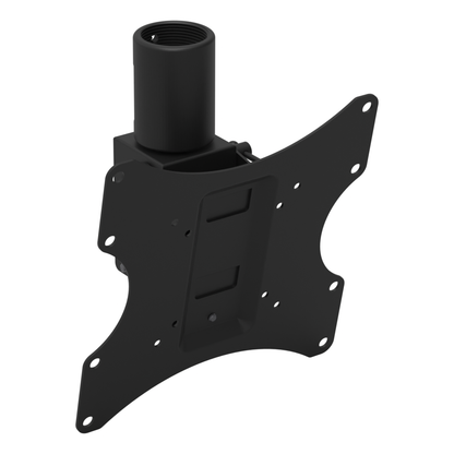 22HE001 tilting TV ceiling mount head, three-quarter front-left view of the 200x200 VESA plate and pipe socket