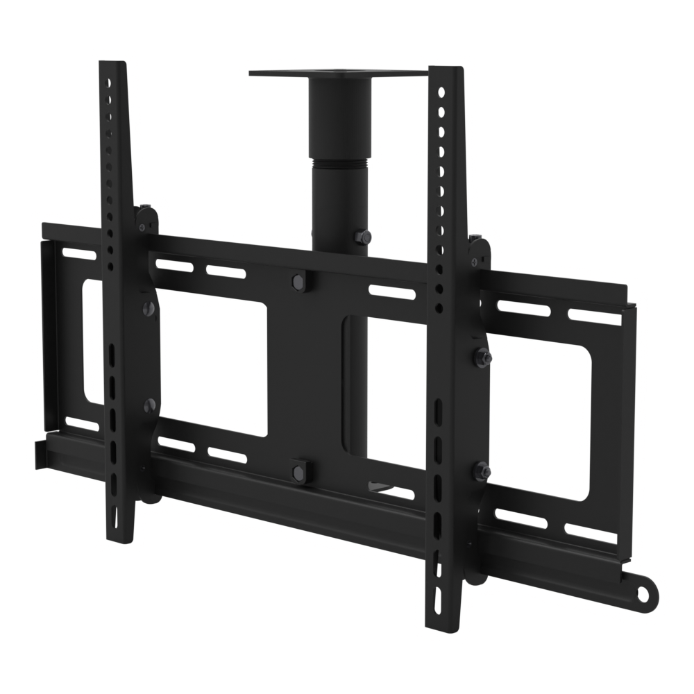 TV ceiling mount for 32 to 86 inch screens, 11CP001 cable pass-through plate, 9 to 17 inch drop, with telescoping extension.