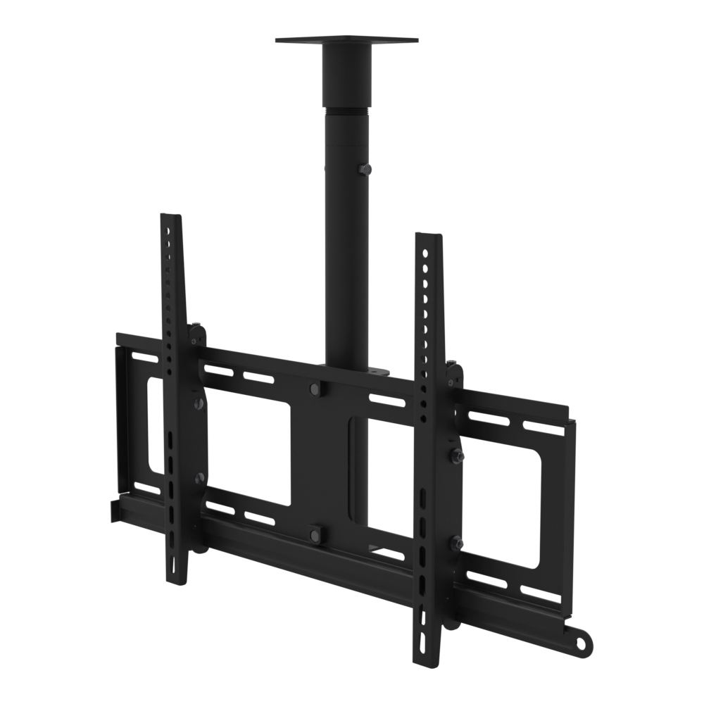 TV ceiling mount for 32 to 86 inch screens, 11CP001 cable pass-through plate, 17 to 33 inch drop, with telescoping extension.