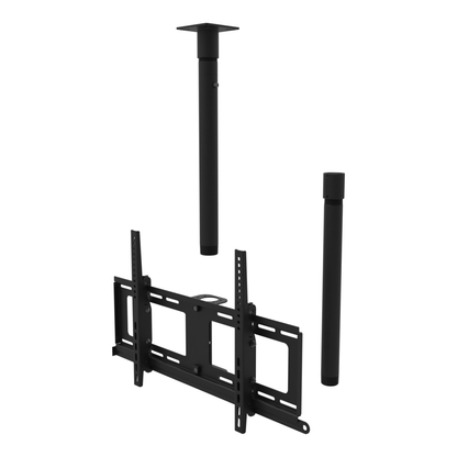 TV ceiling mount for 32 to 86 inch screens, 11CP001 cable pass-through plate, 37 to 53 inch drop, with coupler and 20 inch pipe.