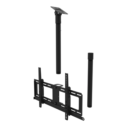 TV ceiling mount for 32 to 86 inch screens, angled plate for a sloped ceiling, 37 to 53 inch drop, with coupler and 20 inch pipe.