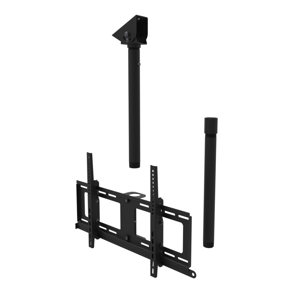 TV ceiling mount for 32 to 86 inch screens, angled plate for a sloped ceiling, 37 to 53 inch drop, with coupler and 20 inch pipe.