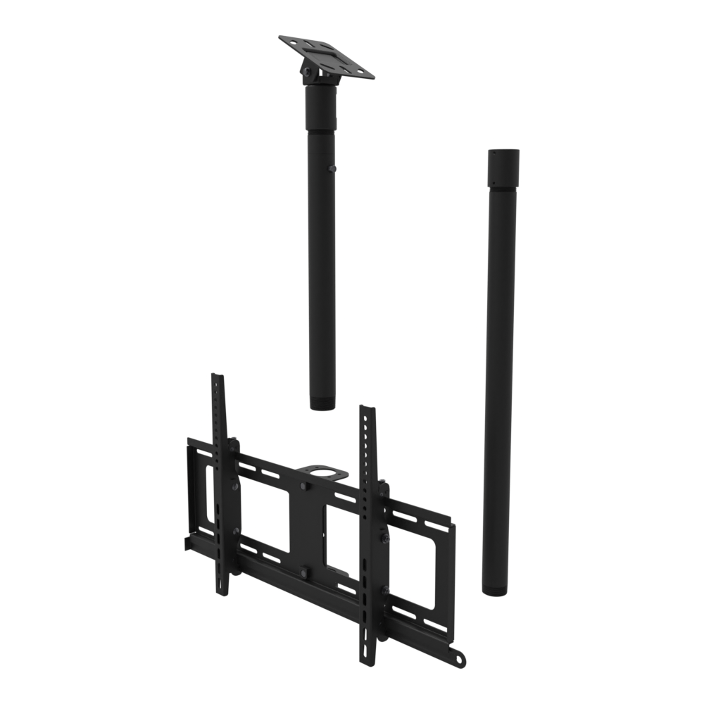 TV ceiling mount for 32 to 86 inch screens, angled plate for a sloped ceiling, 47 to 63 inch drop, with coupler and 30 inch pipe.
