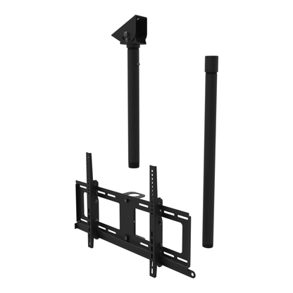TV ceiling mount for 32 to 86 inch screens, angled plate for a sloped ceiling, 47 to 63 inch drop, with coupler and 30 inch pipe.