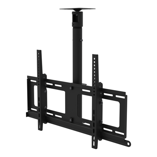 TV ceiling mount for 32 to 86 inch screens, flat ceiling plate, 17 to 33 inch adjustable drop, with telescoping extension.