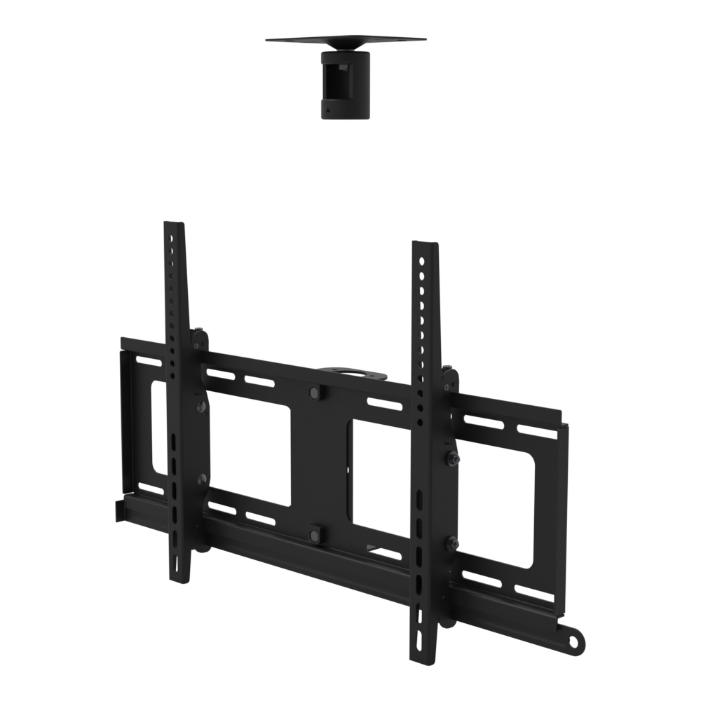 TV ceiling mount for 32 to 86 inch screens, flat ceiling plate and tilting twin-rail head, supplied without a mast.
