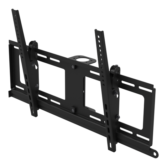 Tilting twin-rail TV head sold on its own, set at 10 degrees, with its pipe adapter, spacer and clamp collar and no mast or ceiling plate.