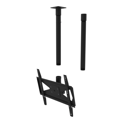 Tilting TV ceiling mount for 32-70 inch screens, 11CP001 cable pass-through plate, 48 to 64 inch drop, with coupler and 20 inch pipe.