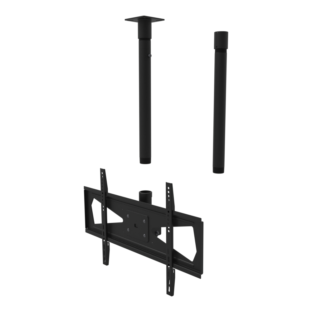 Tilting TV ceiling mount, 32-70 inch screens, 600x400 pattern, 11CP001 pass-through plate, 48 to 64 inch drop with 20 inch pipe.