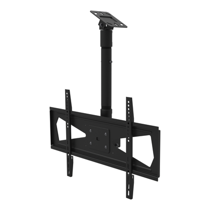 Tilting TV ceiling mount, 32-70 inch screens, 600x400 pattern, angled plate for a sloped ceiling, 20 to 28 inch drop with extension.