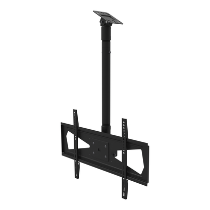 Tilting TV ceiling mount, 32-70 inch screens, 600x400 pattern, angled plate for a sloped ceiling, 28 to 44 inch drop with extension.