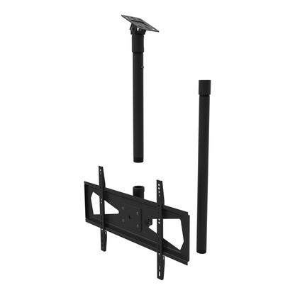 Tilting TV ceiling mount, 32-70 inch screens, 600x400 pattern, angled sloped-ceiling plate, 58 to 74 inch drop with 30 inch pipe.
