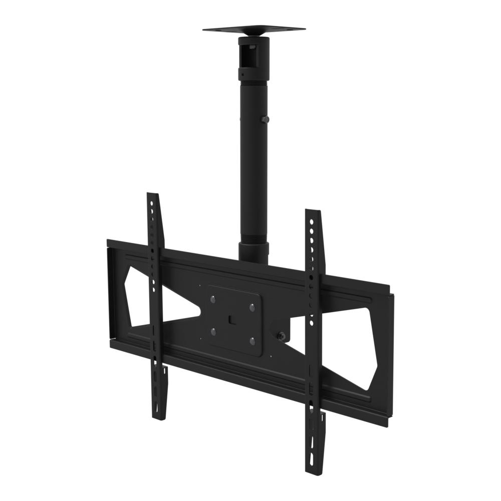 Tilting TV ceiling mount, 32-70 inch screens, 600x400 pattern, flat ceiling plate, 20 to 28 inch drop with telescoping extension.