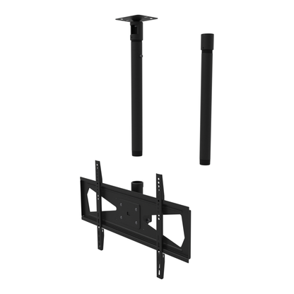 Tilting TV ceiling mount, 32-70 inch screens, 600x400 pattern, flat ceiling plate, 48 to 64 inch drop with coupler and 20 inch pipe.