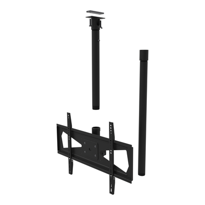 Tilting TV ceiling mount, 32-70 inch screens, 600x400 pattern, unistrut adapter plate, 58 to 74 inch drop with 30 inch pipe.