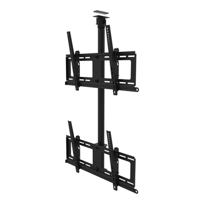 Dual-screen TV ceiling mount, two tilting heads one above the other, unistrut adapter plate, 39 inch fixed drop.
