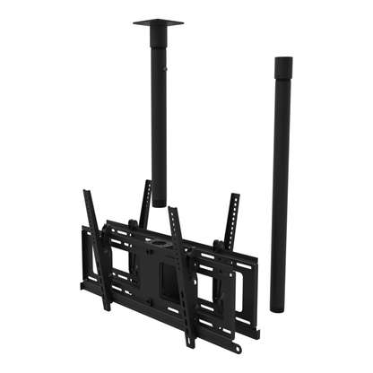 Back to back TV ceiling mount for four screens, flat ceiling plate, 47 to 63 inch drop, shown apart with 30 inch pipe.