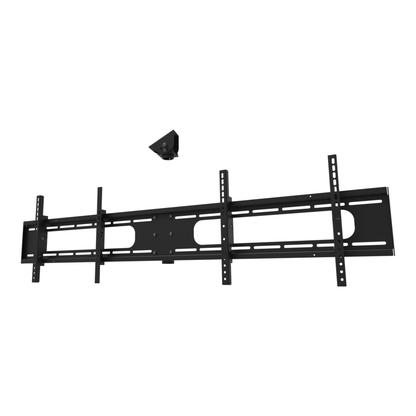 Double wide two screen TV ceiling mount for 32 to 55 inch screens, angled ceiling adapter shown tilted to a sloped ceiling and double-wide head, supplied without a mast.