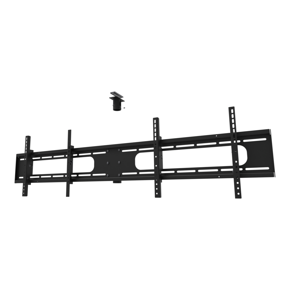 Double wide two screen TV ceiling mount for 32 to 55 inch screens, unistrut channel adapter plate and double-wide head, supplied without a mast.