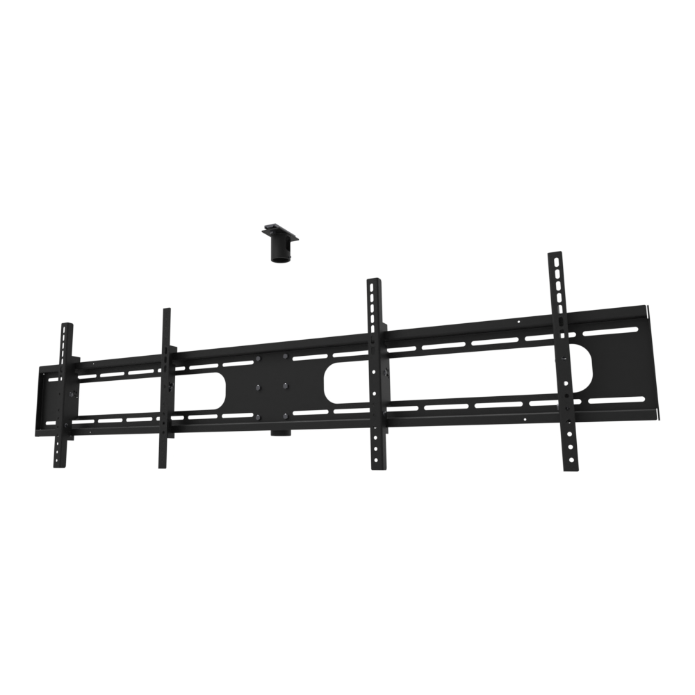 Double wide two screen TV ceiling mount for 32 to 55 inch screens, unistrut channel adapter plate and double-wide head, supplied without a mast.