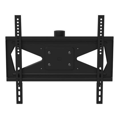 33HE001 ceiling mount head seen face-on: two slotted TV rails, the square adapter plate and the 1-1/2 inch NPT pipe socket on top.