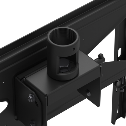 33HE001 ceiling mount head detail: the 1-1/2 inch NPT threaded pipe socket with its set-screw hole on the tilt bracket, and the tilt pivot hardware.