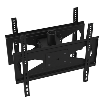 33HE021 back-to-back TV mount head seen more squarely on one screen plate, with the second plate and the pipe socket behind it.