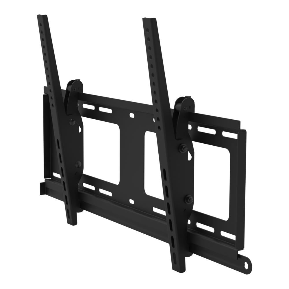33TW003 tilting TV wall mount at a steep oblique angle down the tilt rail stack.