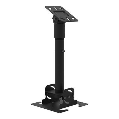 Dental TV ceiling mount, angled ceiling plate tilted for a sloped ceiling, 16.5 to 24.5 inch adjustable drop, with telescoping extension.