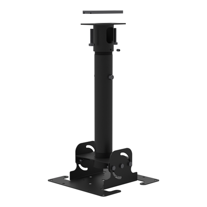 Dental TV ceiling mount, unistrut adapter plate, 16.5 to 24.5 inch adjustable drop, with telescoping extension and tilting dome head.
