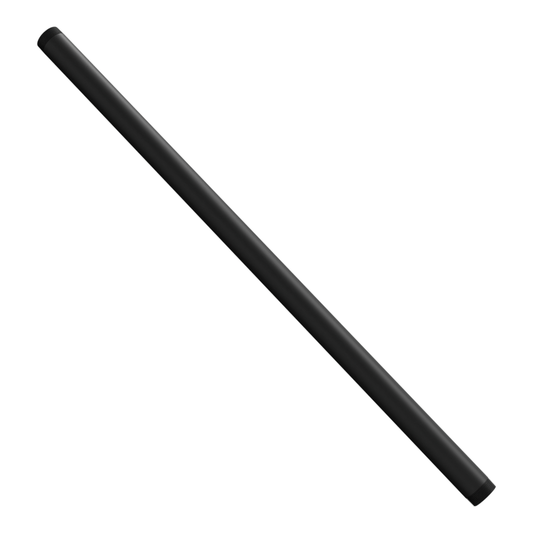 1-1/2 inch NPT black aluminum pipe, 42 inches long, threaded at both ends, set diagonally across the frame with the open bore toward the viewer.