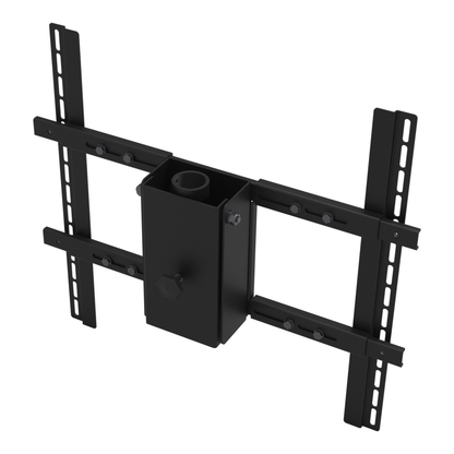 PDS-LCHB large TV ceiling mount head at a three-quarter angle, showing the threaded 1-1/2 in pipe socket, the tilt box, the lock knob and the adjustable screen rails.