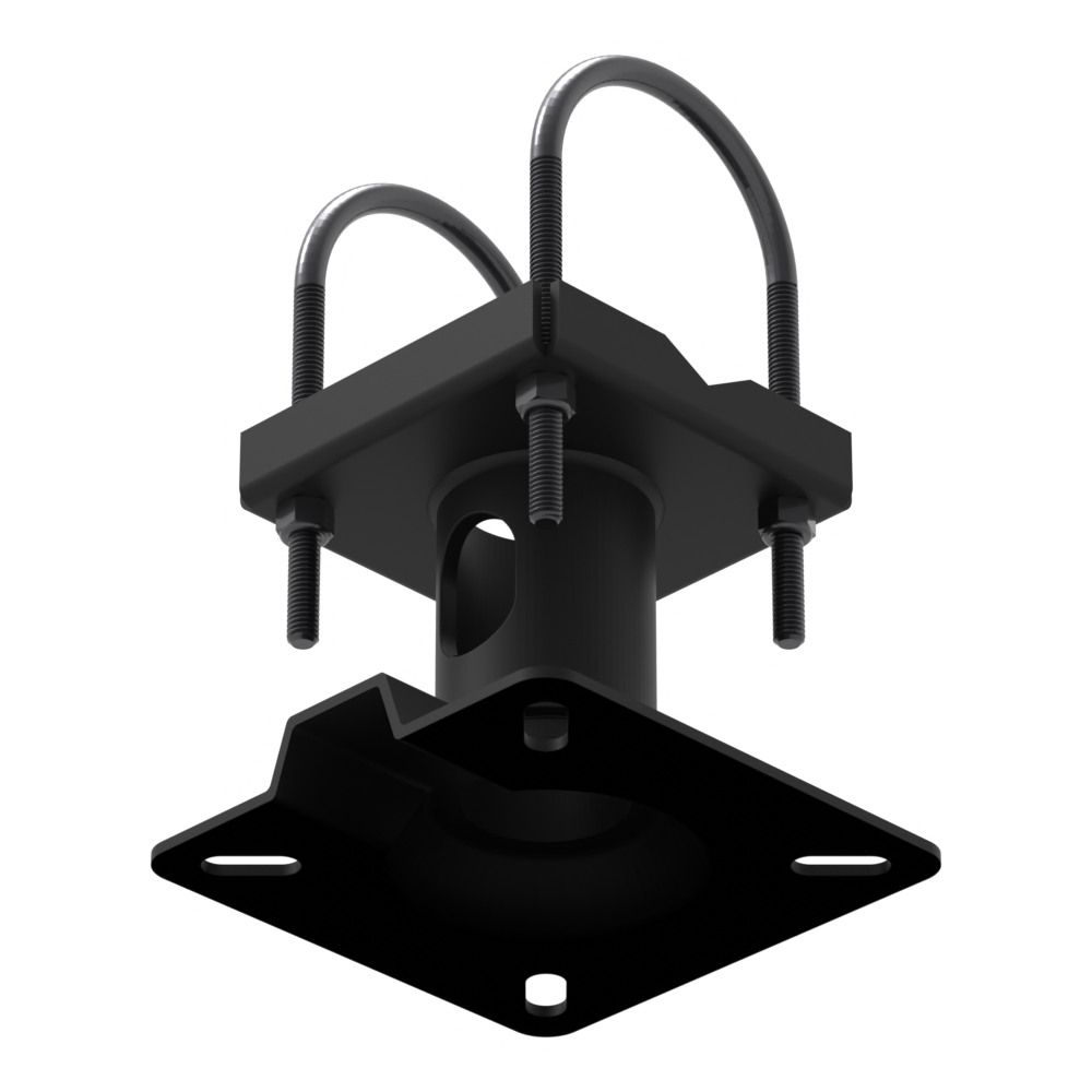 Truss ceiling adapter seen from below, showing the mounting face and bolt pattern of the square VMP adapter plate.