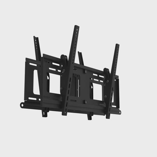 Two tilting twin-rail TV heads mounted back to back, turning through a full circle to show all four screen-mounting faces.