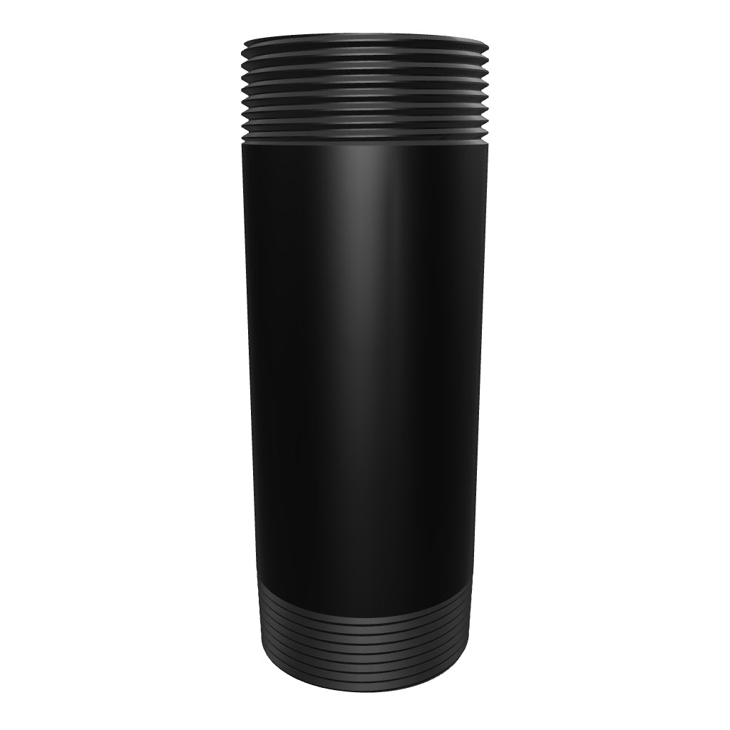 112-NPT-PIPE-5 black 1-1/2 inch NPT pipe, 5 inches long, aluminum, interactive 3D model showing the threaded ends and bore.
