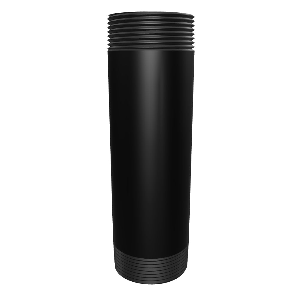 112-NPT-PIPE-6 black 1-1/2 inch NPT pipe, 6 inches long, aluminum, interactive 3D model showing the threaded ends and bore.
