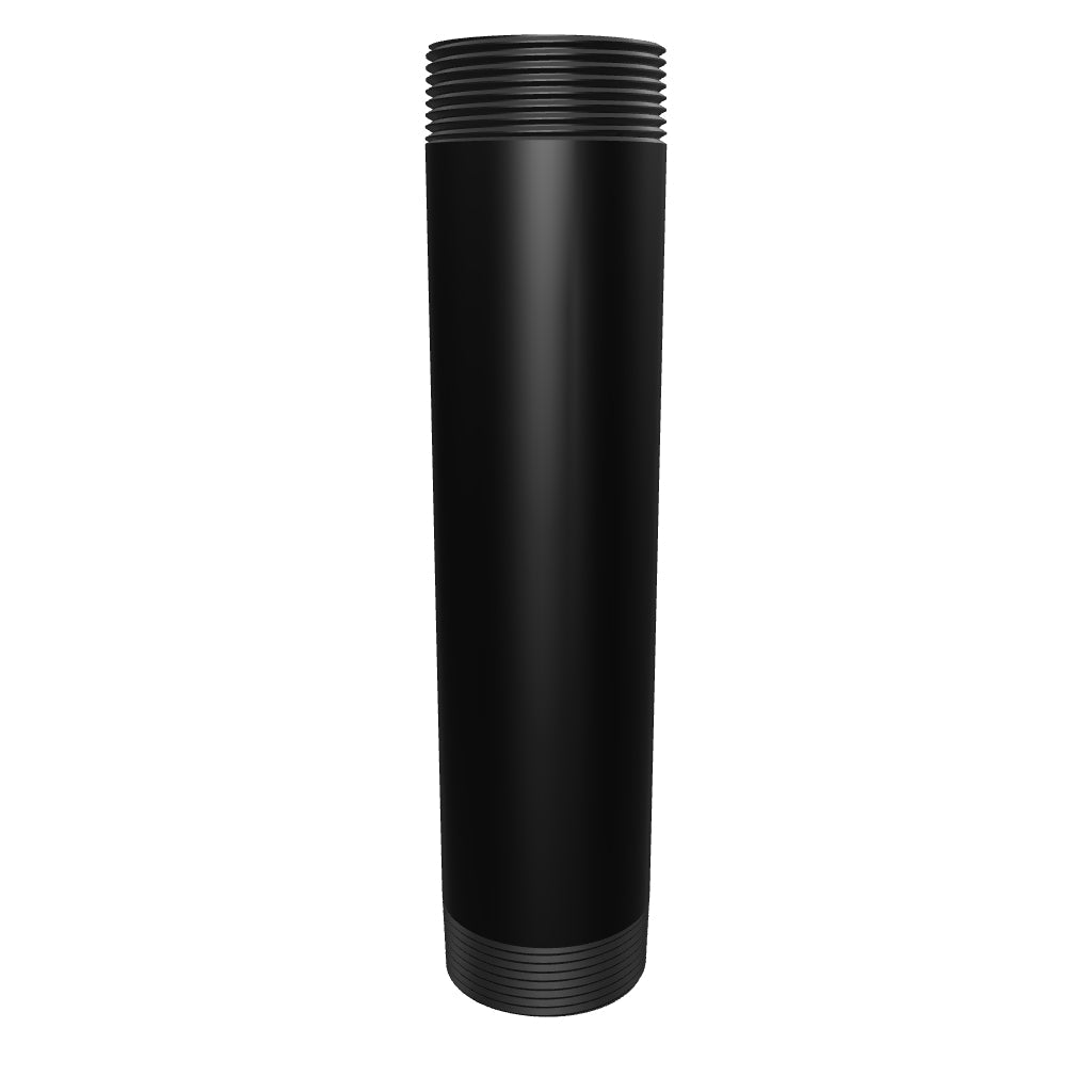 112-NPT-PIPE-8 black 1-1/2 inch NPT pipe, 8 inches long, aluminum, interactive 3D model showing the threaded ends and bore.