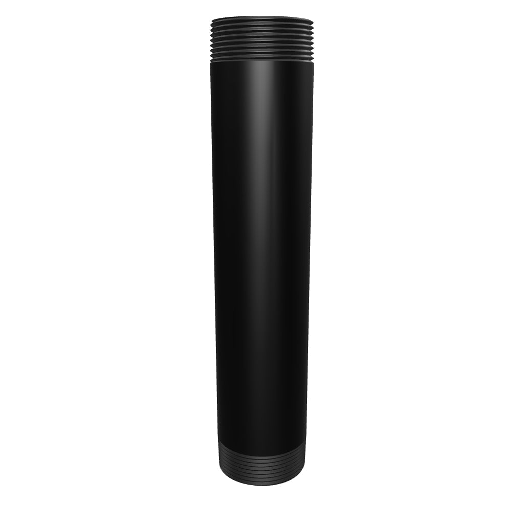112-NPT-PIPE-9 black 1-1/2 inch NPT pipe, 9 inches long, aluminum, interactive 3D model showing the threaded ends and bore.