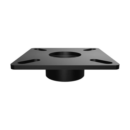 11CP002 ceiling plate with threaded collar for 1-1/2 inch pipe, interactive 3D model showing the square plate and the collar's internal thread and set screw.