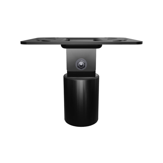 11CP006 pivoting angled ceiling plate for 1-1/2 inch pipe, interactive 3D model showing the slotted plate, the pivot bracket and the pipe socket below.