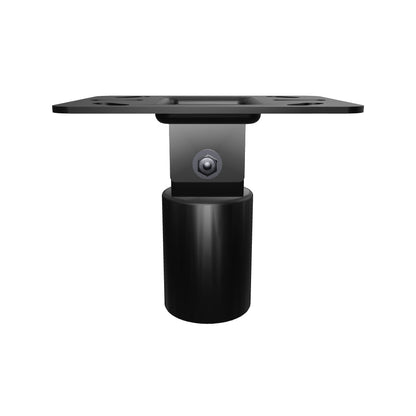 11CP006 pivoting angled ceiling plate for 1-1/2 inch pipe, interactive 3D model showing the slotted plate, the pivot bracket and the pipe socket below.