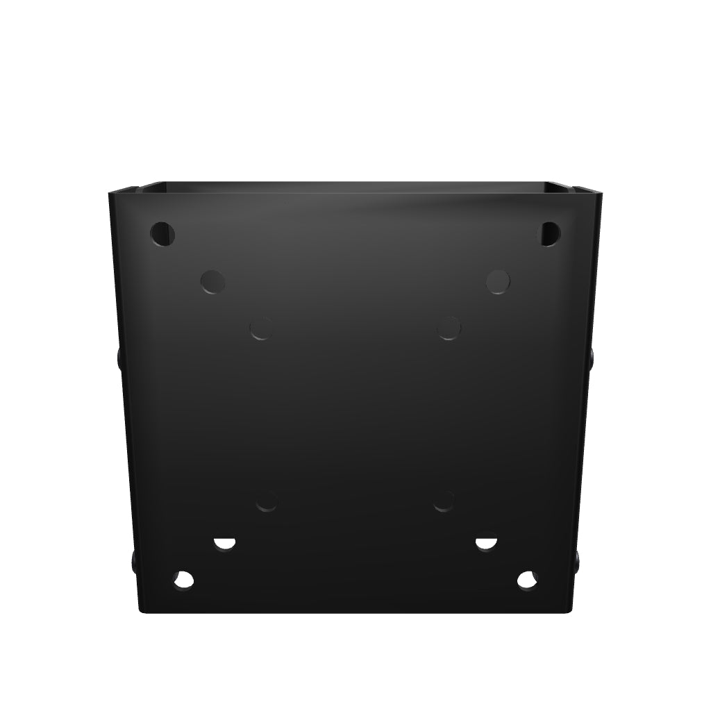 11TR001 small TV truss mount head, a VESA plate on a hook clamp that grips a 1-1/2 inch pipe or truss tube; rotate the 3D model to see the clamp and wing screw.