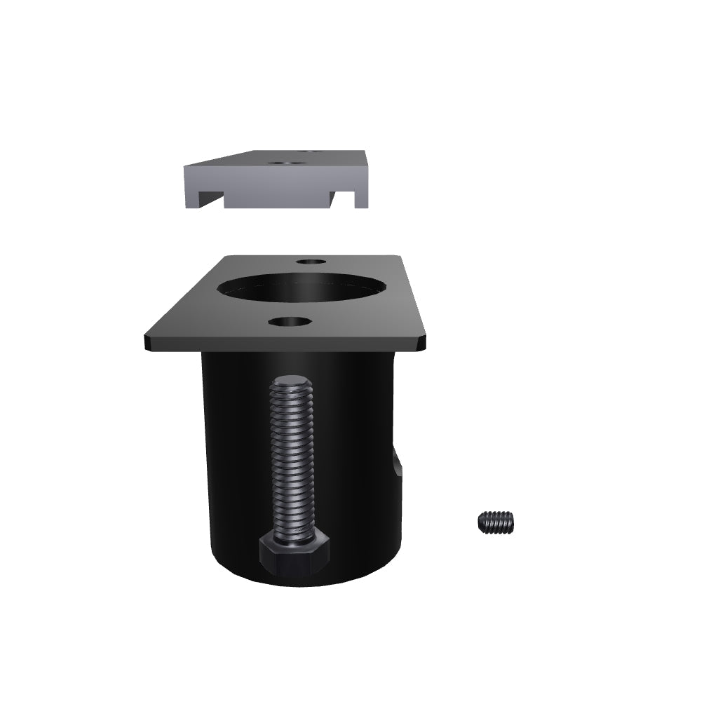 11UN001 Unistrut adapter for 1-1/2 inch NPT pipe. Rotate this 3D model to see the mounting plate and welded pipe socket that bolts inside a Unistrut channel.