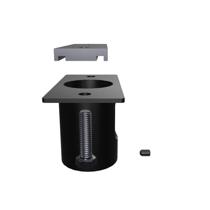 11UN001 Unistrut adapter for 1-1/2 inch NPT pipe. Rotate this 3D model to see the mounting plate and welded pipe socket that bolts inside a Unistrut channel.